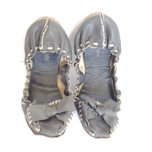 Miu Miu grey leather ballet flats with bow